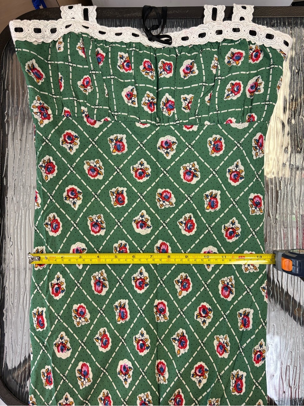 WAYF. Green Patterned Midi Dress with Contrast Trim - Picture 14 of 16